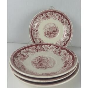 Homer Laughlin Currier & Ives “VIEW OF NEW YORK” Red Saucers Lot Of 4 Dated 1948